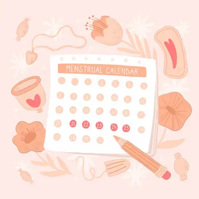 Calendario menstrual con iconos de ejercicios